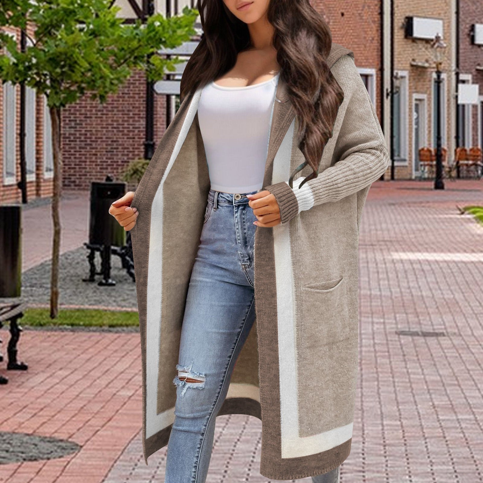 Women's Casual Hooded Sweater Cardigan Coat Chic Warm Loose Fit Streetwear Long Sweater Knitted Cardigan Autumn Winter Oversized - reetell