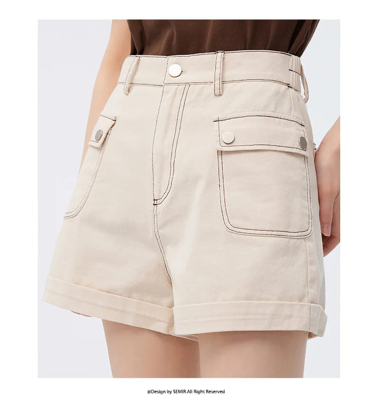 Semir Casual Pants Women Cargo Pants Simple And Handsome 2024 Summer New Pure Cotton A-Line Shorts Versatile - reetell