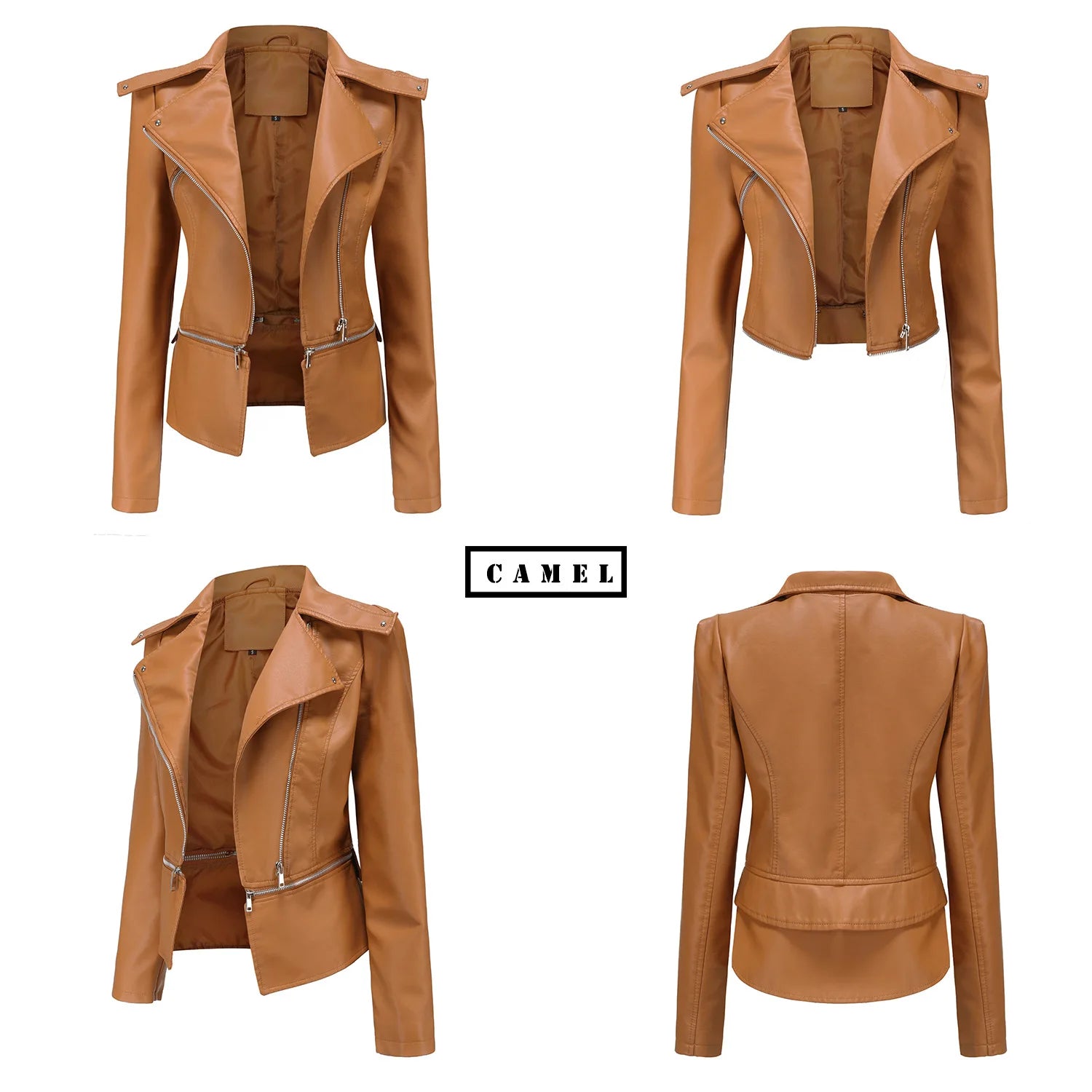 2024 Spring Autumn Women's Leather Jacket Female Detachable Hem Lapel Zipper Casual Coats Women's Locomotive Windbreaker