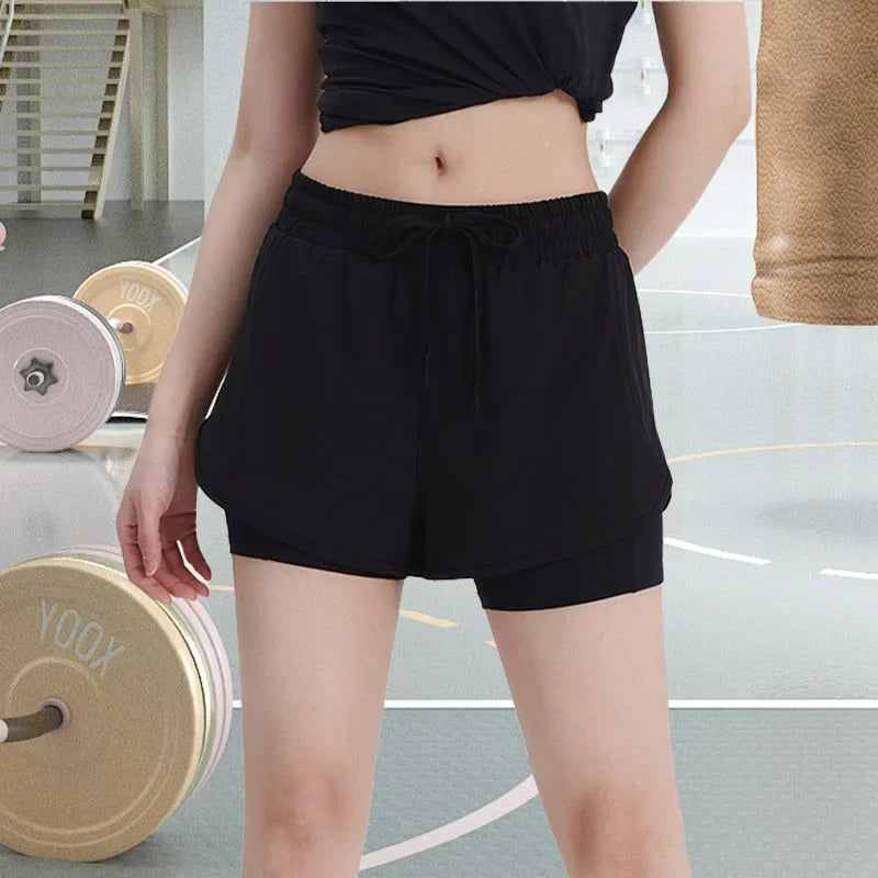 Double Tier Leggings for Gym Shorts Women Clothing Bilayer Ice-cream Sports Female Women' S Pants Workout Push Up Bicycles Yoga - reetell