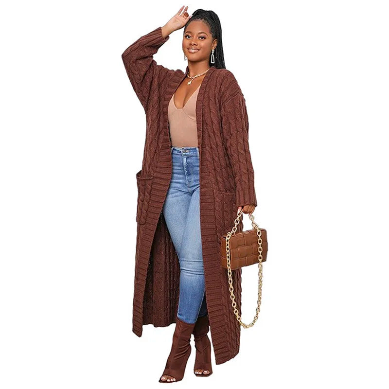 Fashion Women Sweaters 2023 Autumn Winter Solid Knitted Cardigan Loose Long Coat Top Oversized Cardigan Womens Clothing - reetell