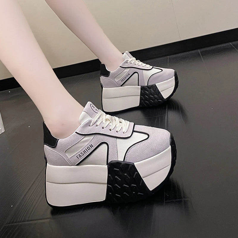 2023 Women Platform Sneakers New Autumn Breathable Wedges Casual Shoes 9CM High Heels Thick Sole Sneakers Woman Deportivas Mujer - reetell