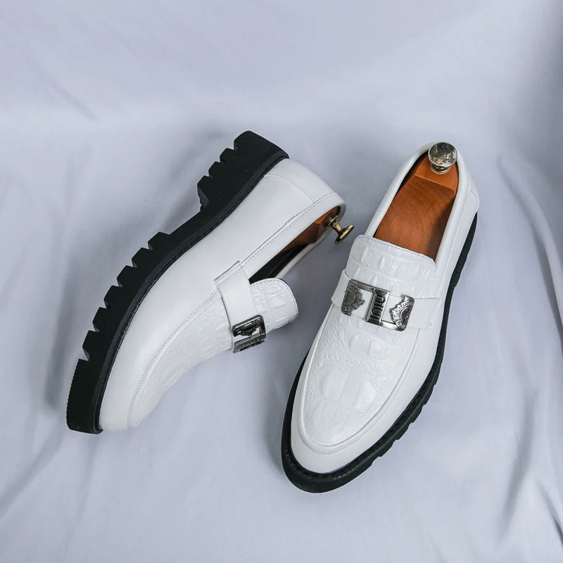 White Loafers Mens Party and Business Loafers Thick Soled Men Dress Platform Shoes Comfortable Slip-On Fashion New Casual Shoes - reetell