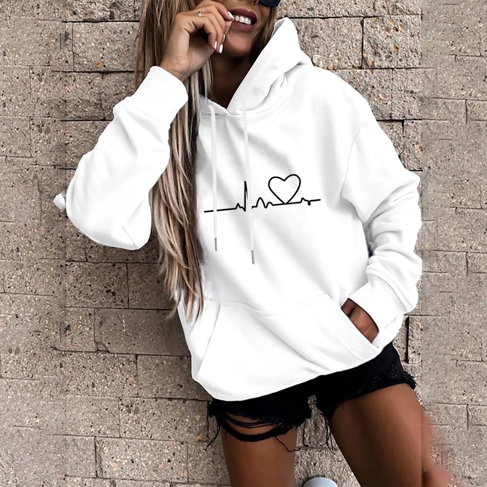 Hoodies for Women Solid Long Sleeve Sports Fun Print Sweatshirts Female Autumn Winter Casual Loose Hooded Sweatshirt - reetell