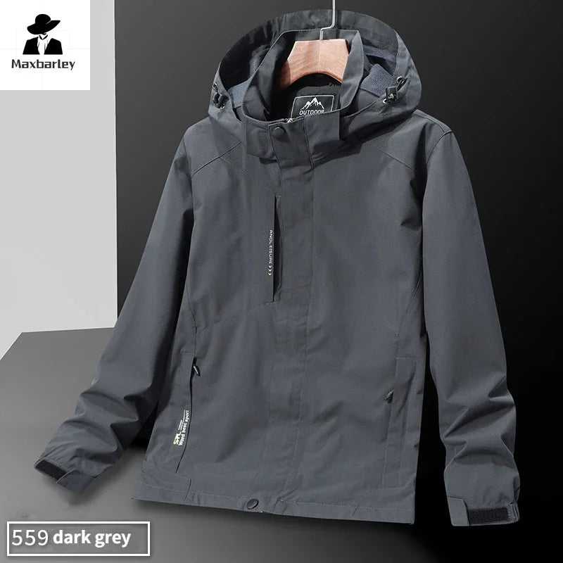 Casual Men's Lightweight Windbreaker Jacket Spring and Autumn Waterproof Work Hooded Sports Raincoat Unisex Camping Travel Coat - reetell