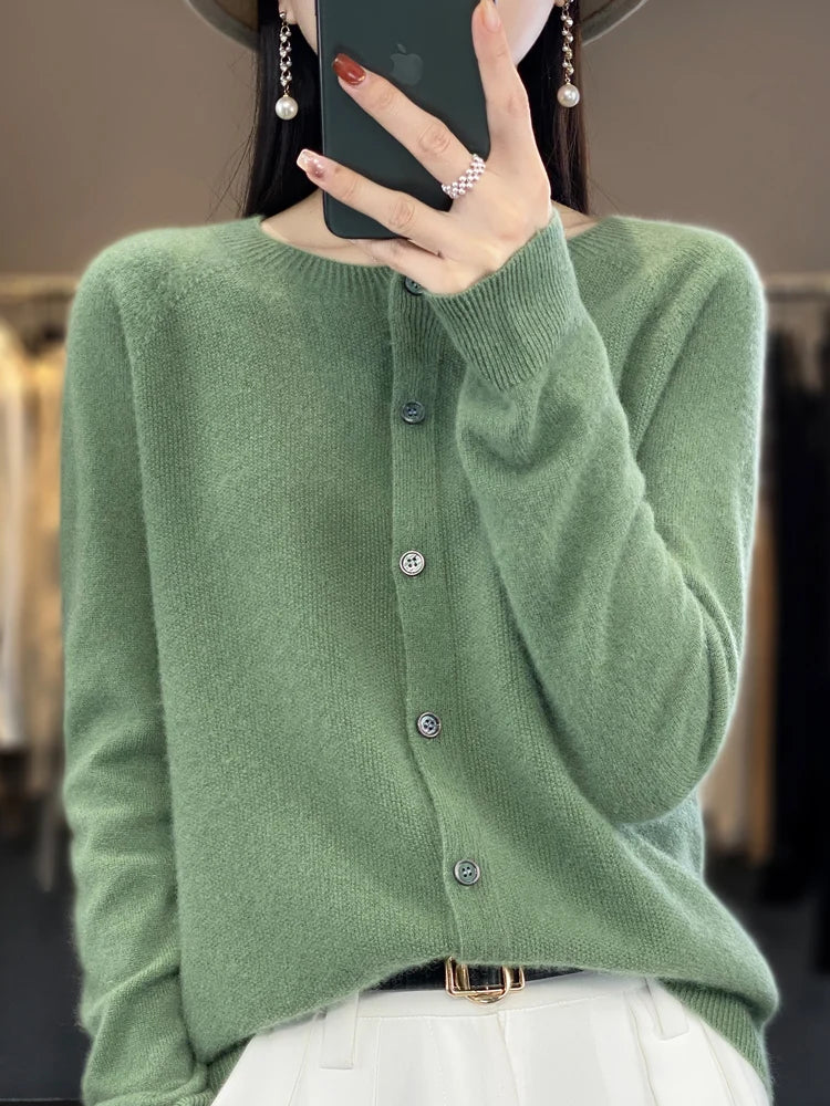 High Quality Round Neck Long Sleeve Cashmere 100% Merino Wool Pullover Women Sweater Coat Top - reetell