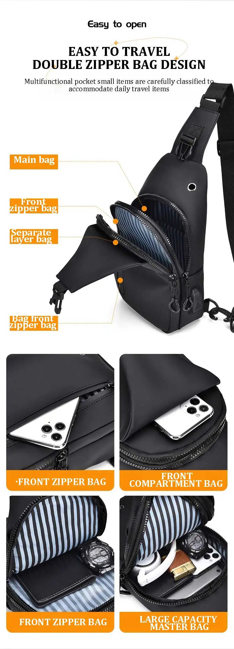 inmindhouse Chest Bag Fashion New Solid Color Men Chest Bag Outdoor Casual Fashion One Shoulder Crossbody Bag