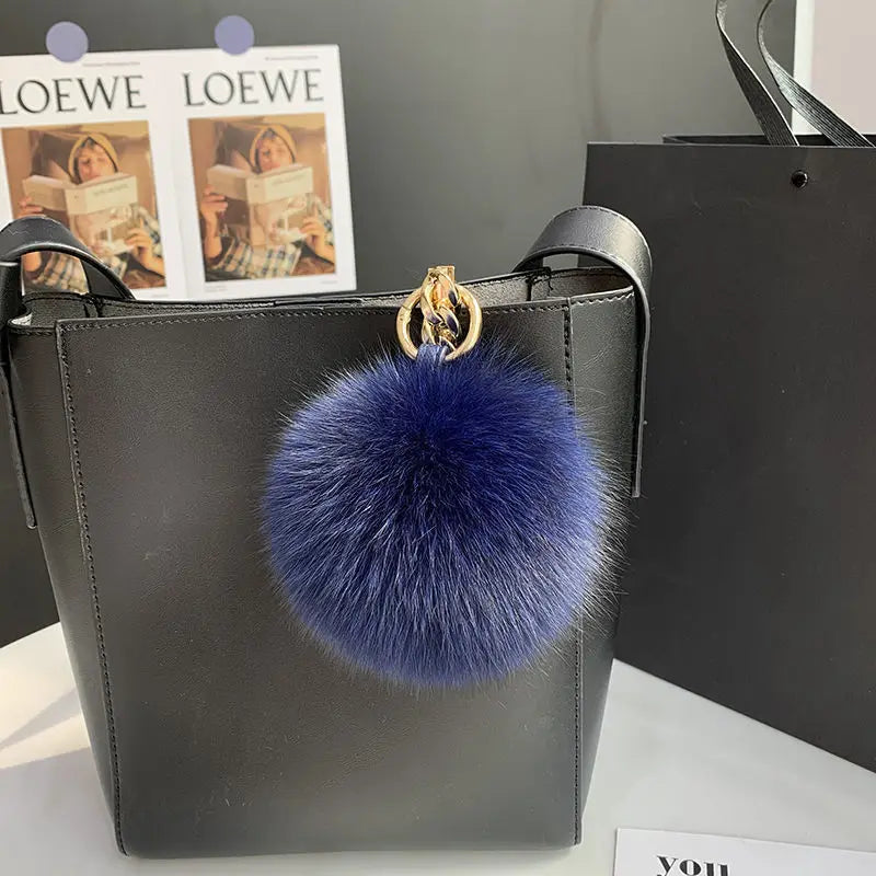 2024 Fluffy Real Fox Fur Ball Poms Keychain For Women Luxury Pompom Keyring Accessories Bag Decoration Emo Trinket Jewelry Gifts