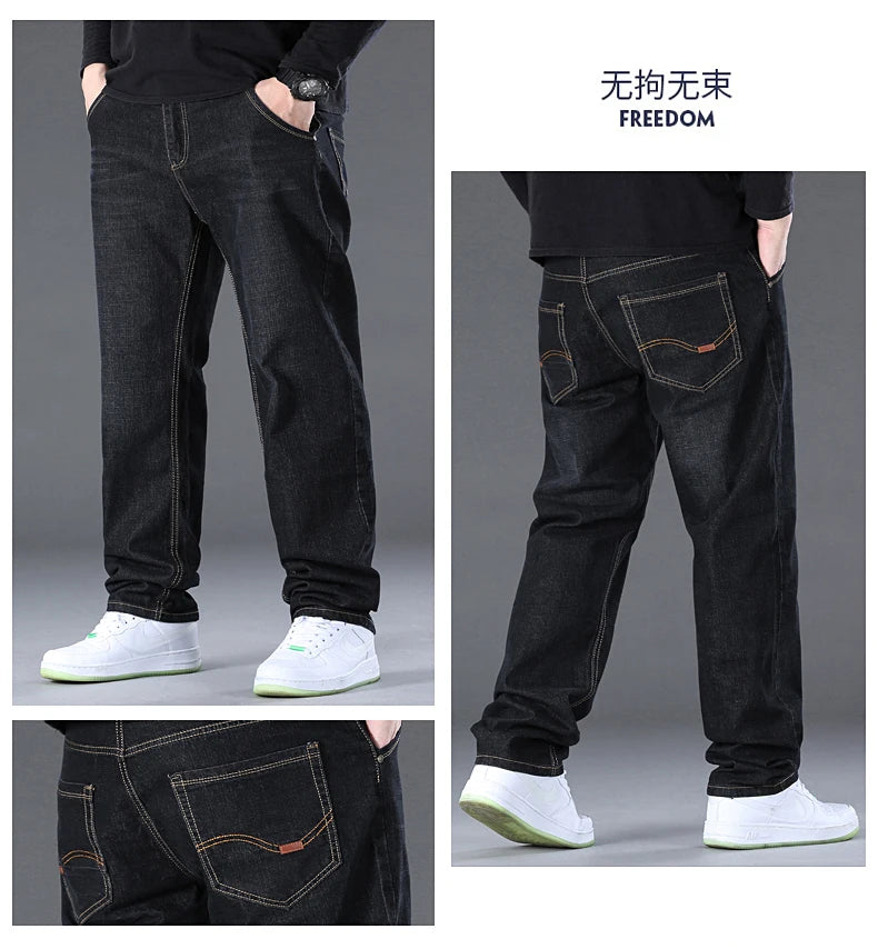 Men's Jeans Pants Big Size 50 High Stretch Denim Fabric Large Size Pants for 45-150kg Jeans Hombre Wide Leg Jeans Pantalon Homme - reetell