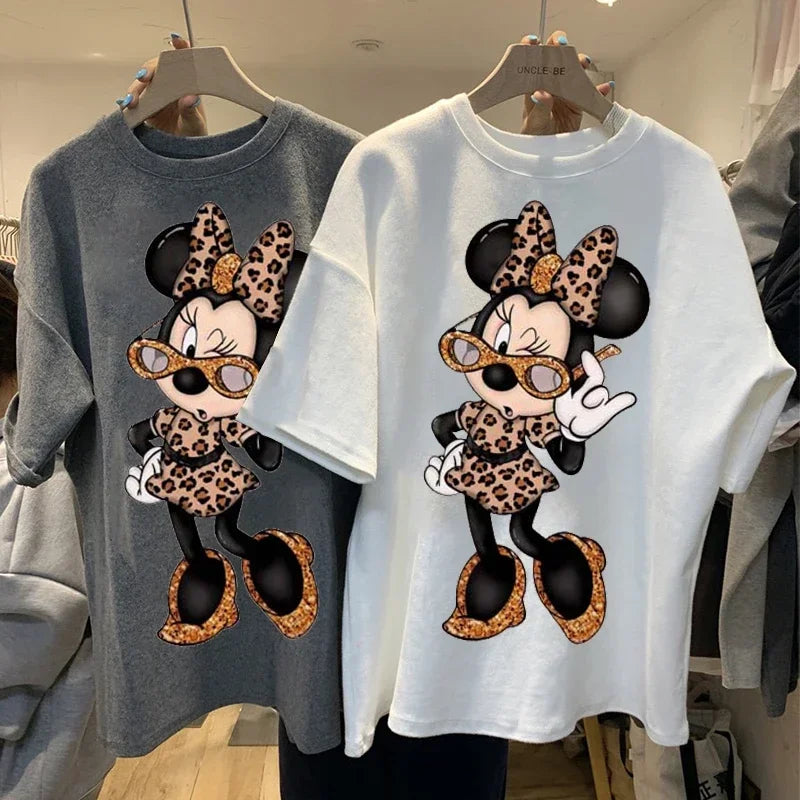 Vintage Women Tshirt Ulzzang Harajuku Mickey Minnie Printed Femme Tshirt Oversized Loose Casual 90s Streetwear - reetell