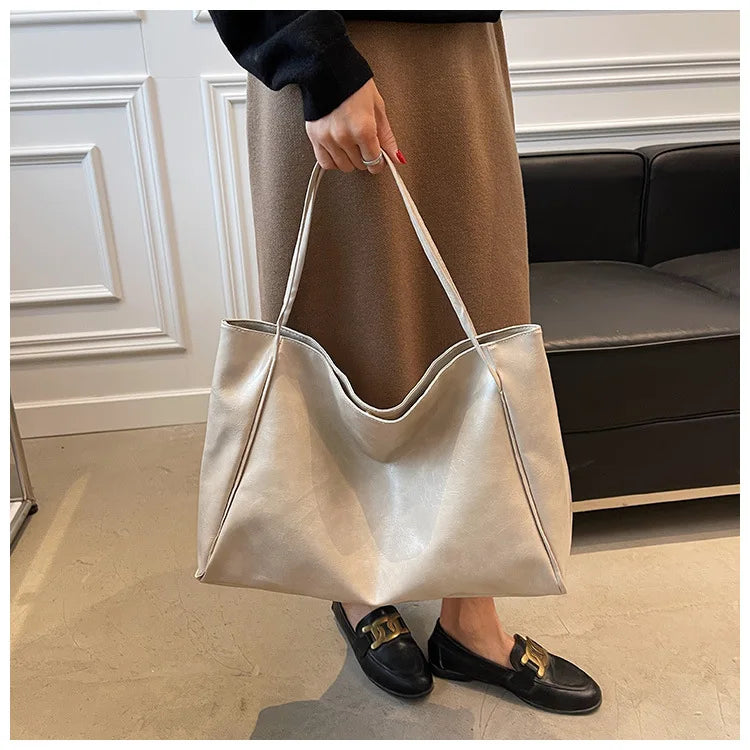 Women Tote Bag Fashion Underarm Pouch Large Capacity Soft Pu Leather Shoulder Bag Retro Crossbody Bag Casual Portable Bucket Bag