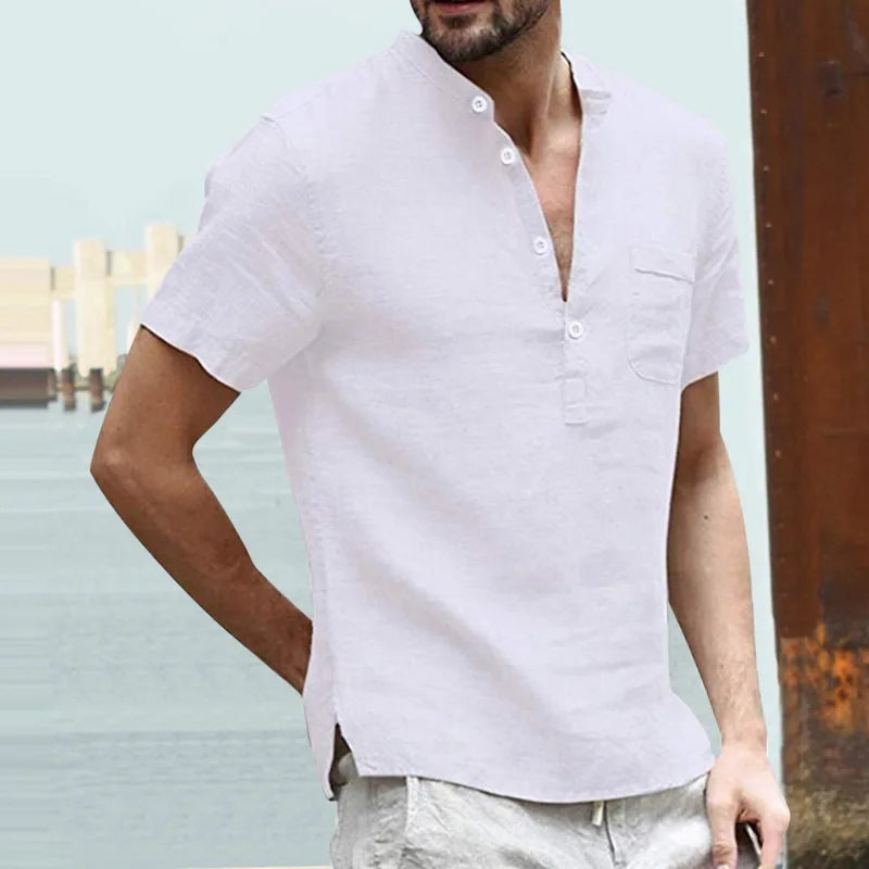 High Quality New Men'S Linen V Neck Bandage T Shirts Male Solid Color Long Sleeves Casual Cotton Linen Tshirt Tops