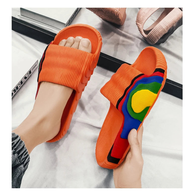 Summer Slippers Mens EVA Leisure Couples Non-slip Beach Indoor Bathroom Flats Ourdoor Slides Graffiti Thick Sole Creative Casual