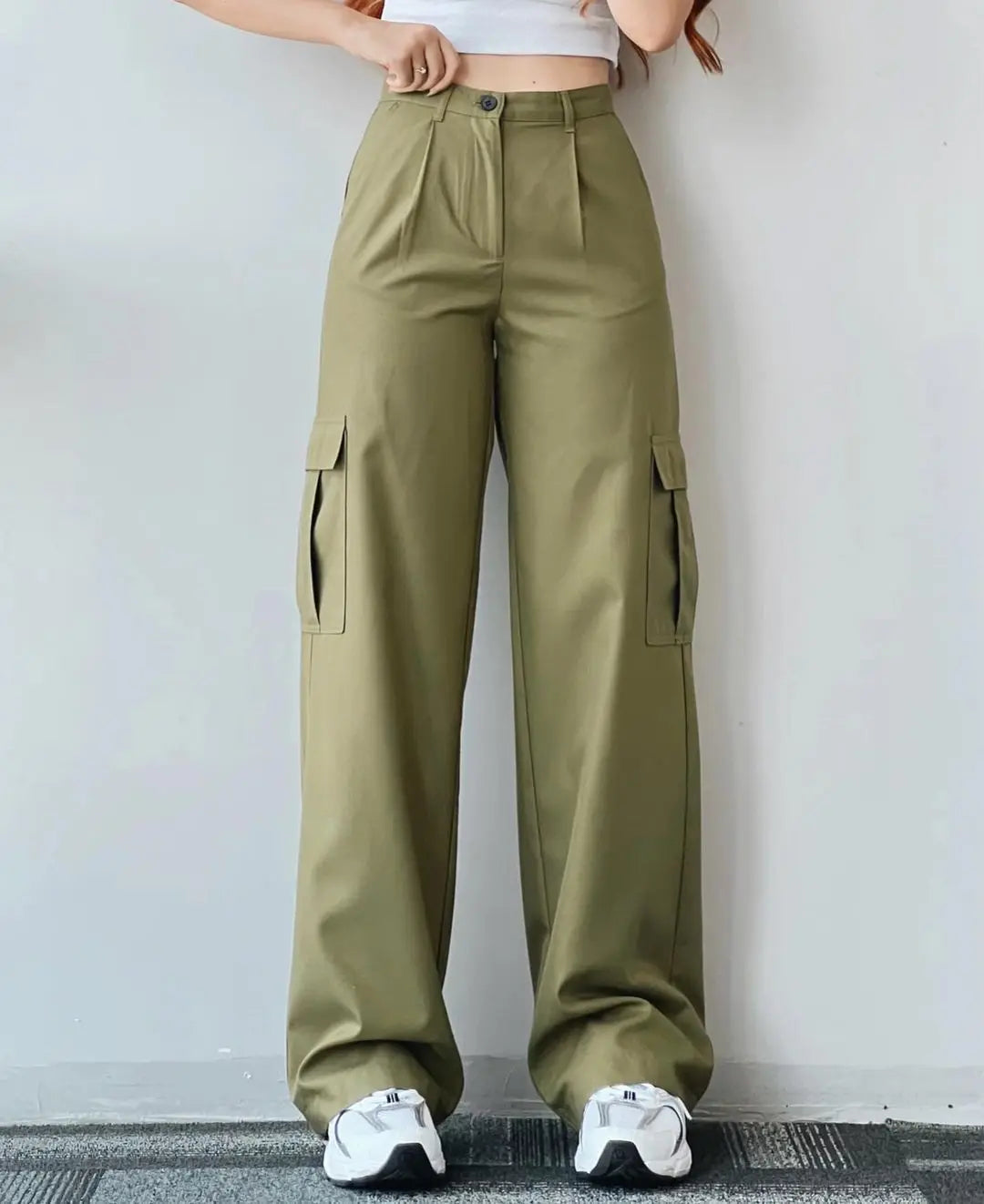 New Straight Cargo High Waist Baggy Trousers Casual Wide Leg Slim Vintage Streetwear Pocket Fashion Women Casual Pants - reetell