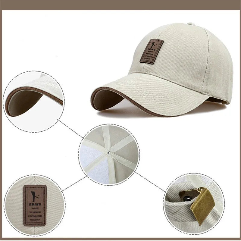 Summer Men Structured Baseball Cap Solid Cotton Adjustable Snapback Sun Hat for Men Women Outdoor Sports Hip Hop Baseball Hat