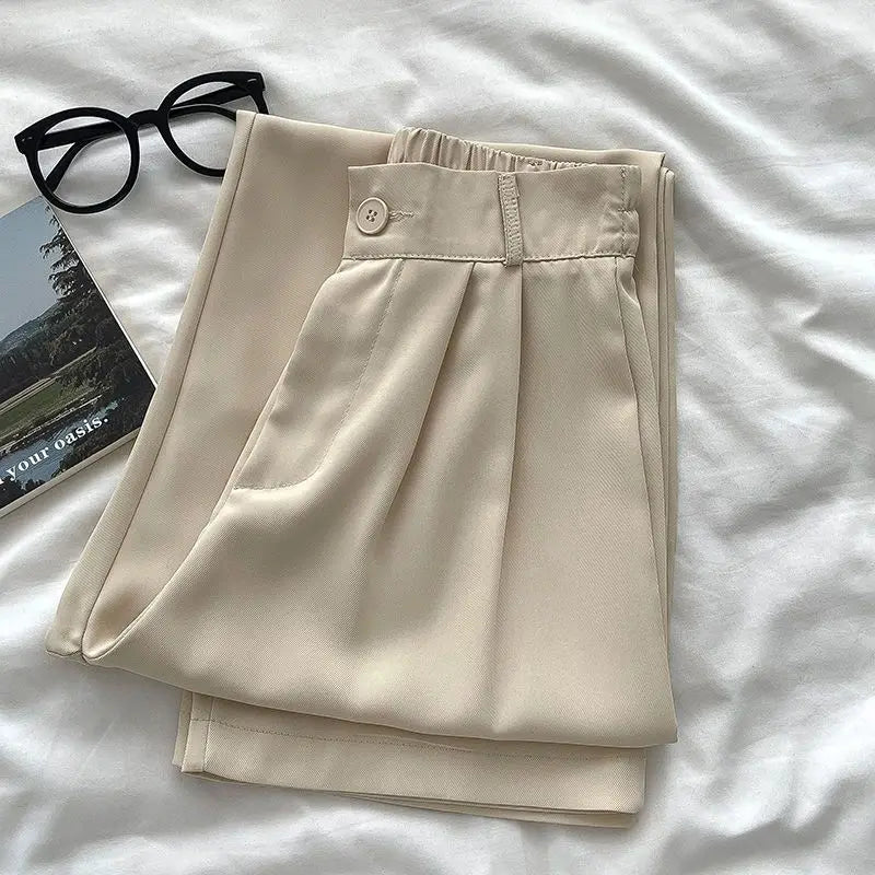 Chic High Waist Pants Women 2024 Spring Summer Casual Loose Solid Straight Trouser Office Ladies Work Nine Points Suit Pant New - reetell