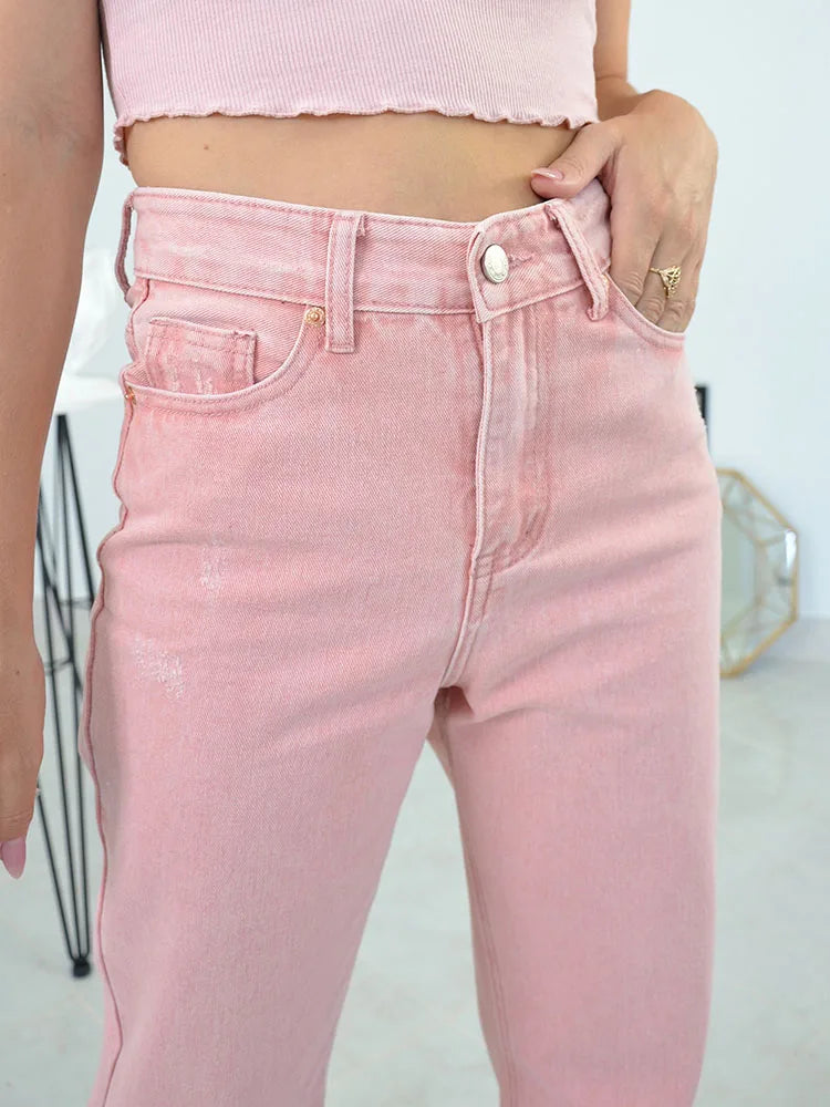 MiuKoMiYa Wide Leg Pink Jeans For Women High Waist Gray Full Denim Pants Straight Vintage Jean Women 2023 Fashion Denim Trousers - reetell