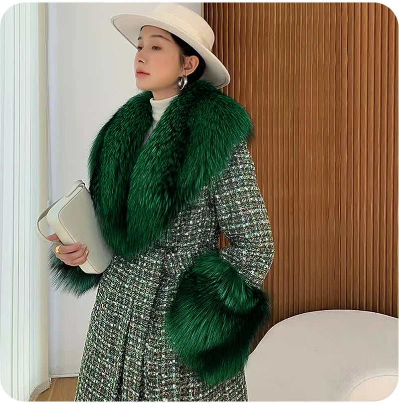 Winter Faux Fur Collar Cuffs Set Women Fluffy Large Shawl Coat Accessories Warm Fashion Fake Fox Fur Scarf Furry Scarves Female - reetell