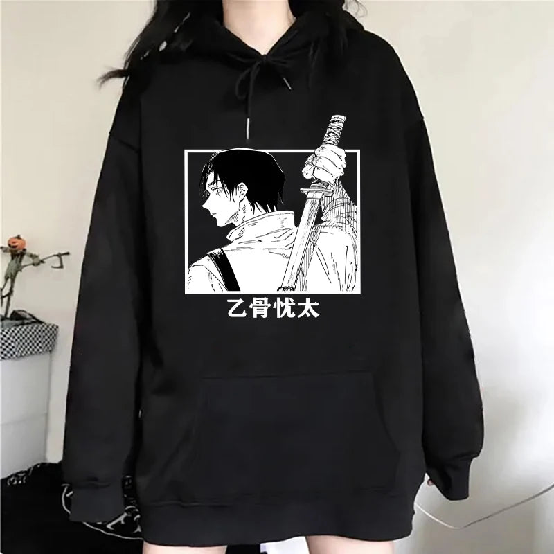 Autumn Winter Casual Anime Okkotsu Yuta Print Hoodies Solid Color Long Sleeve Hooded Pullovers Sweatshirts - reetell