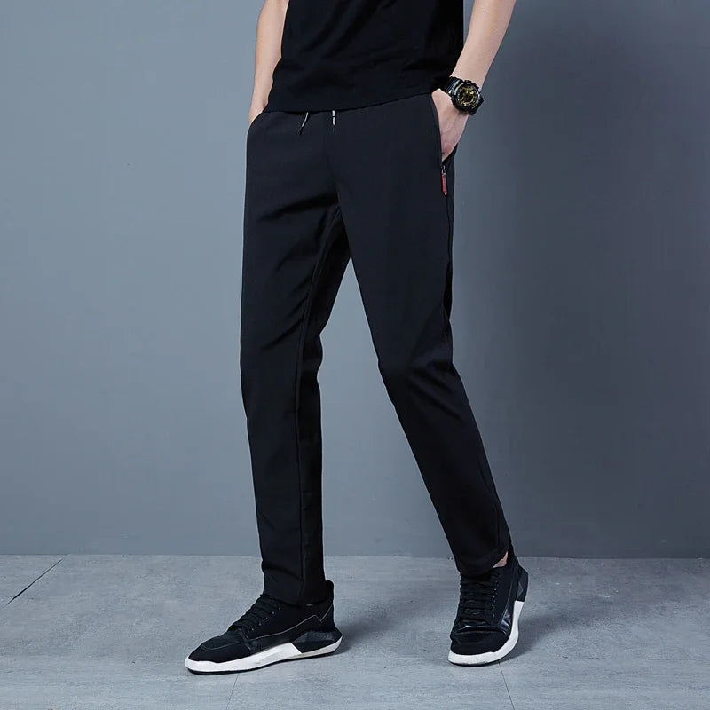 Men's Casual Pants Business Stretch Slim Fit Elastic Waist Jogger Korean Classic Blue Black Gray Male Brand Trousers - reetell