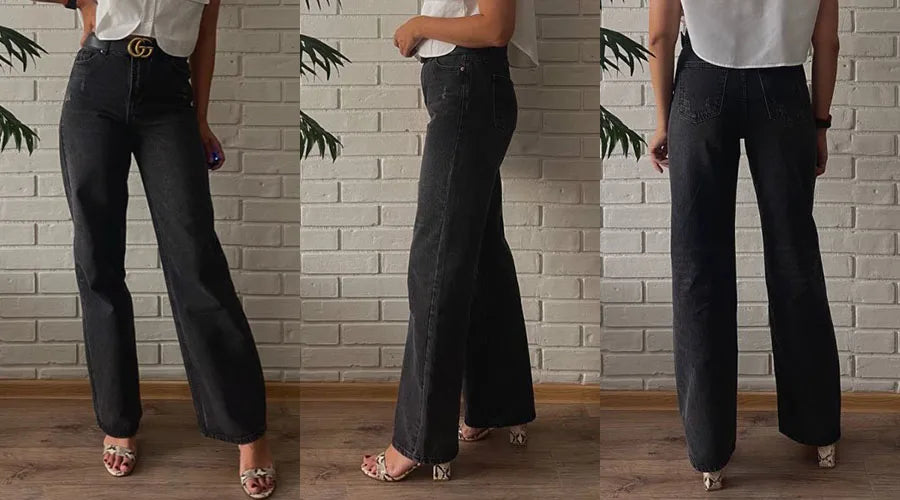 MiuKoMiYa Wide Leg Pink Jeans For Women High Waist Gray Full Denim Pants Straight Vintage Jean Women 2023 Fashion Denim Trousers - reetell