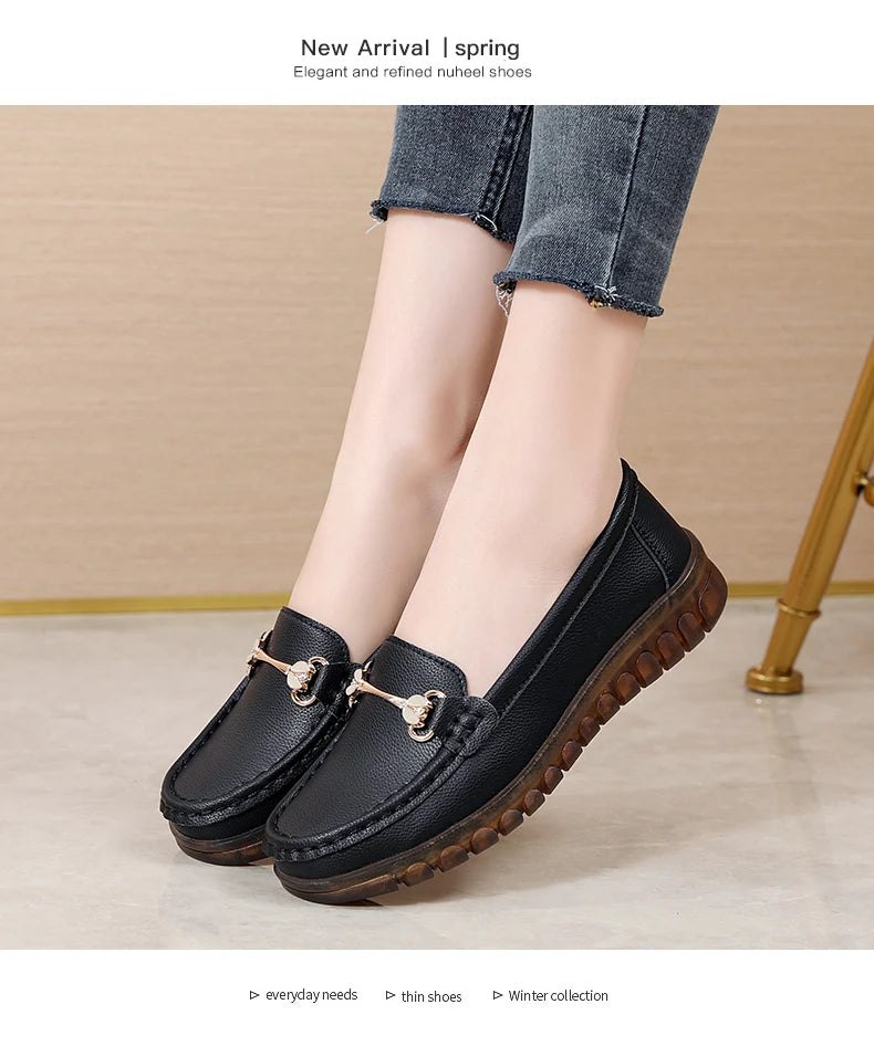 2024 New Classic Leather for Women Fashion Casual Comfortable Loafers Ladies Women Flat Soft Shoes - reetell