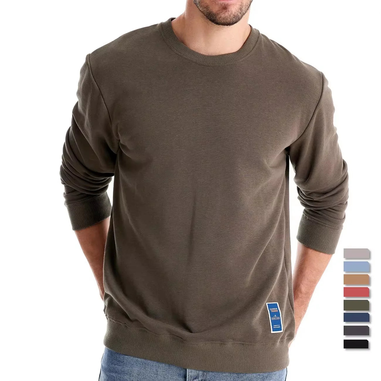 AIOPESON Cotton-blend Mens Crew Neck Solid Color Sweatshirts Pullover Casual Sport Sweatshirt for Men - reetell