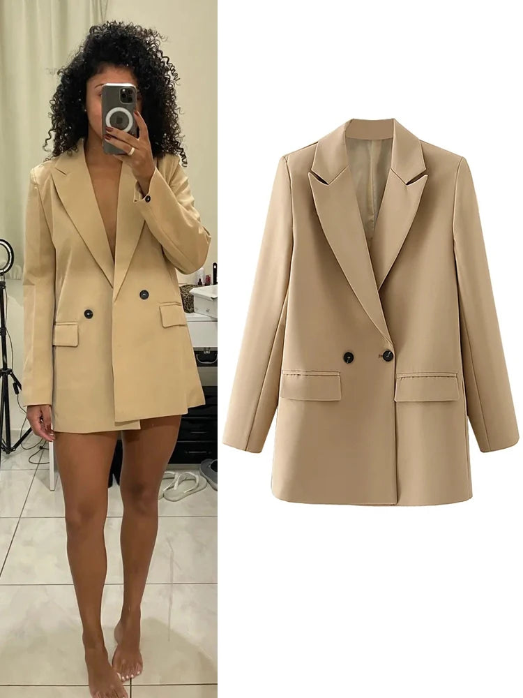 TRAF Blazer Woman Black Beige Khaki Blue Green Gray Women coat Fashion Office Wear Women's Blazers Jacket Outerwears 2024 - reetell