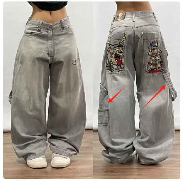 Deeptown Vintage Y2k Oversized Jeans Harajuku Streetwear Hip Hop Embroidery Denim Pants Baggy Japanese 2000s Gothic Trousers - reetell