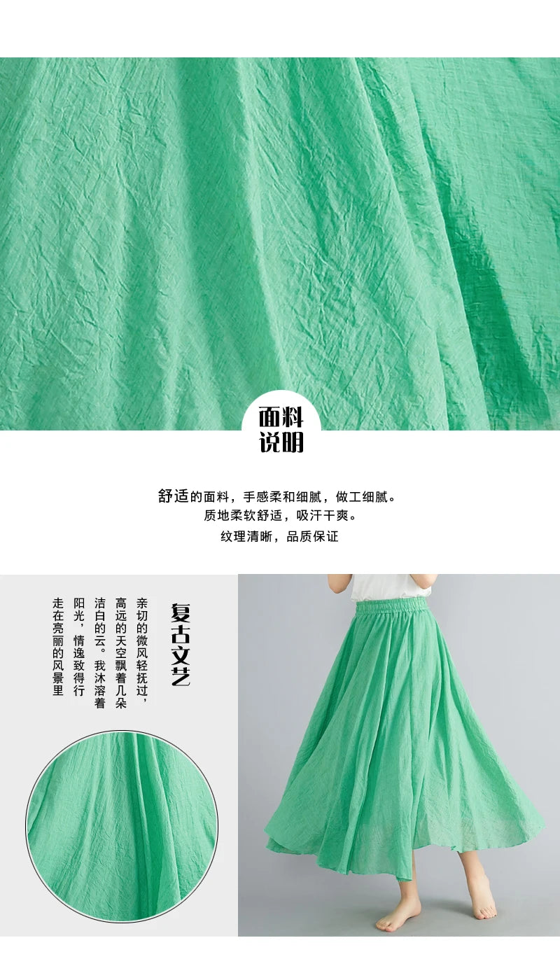 Fashion Cotton Linen Clothes Women Skirts Maxi Y2k Elegant Beach Saia Ropa Mujer Casual Vestido Boho Long Skirt Faldas Harajuku - reetell