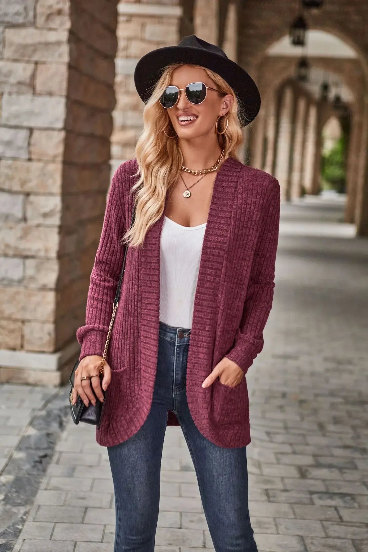 Women'S Spring And Autumn Solid Color Sweater Cardigan Fashion Pocket Cardigan Top Jacket Comfortable Soft Sweater Tienda Traf - reetell