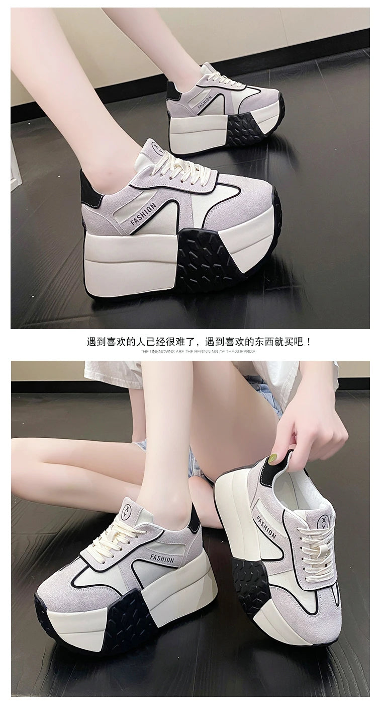 2023 Women Platform Sneakers New Autumn Breathable Wedges Casual Shoes 9CM High Heels Thick Sole Sneakers Woman Deportivas Mujer - reetell