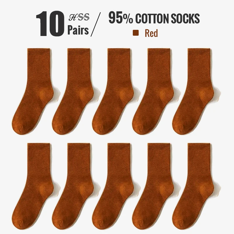 HSS 95% Combed Cotton Socks Men Business Dress Long Socks Casual Solid Color Spring Summer Black White Sock For Male Comfortable