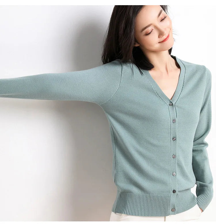 Women Cardigans Autumn Winter 2023 Single Breasted V-neck Knitted Sweater Fashion Short Knitwear Solid Jumpers - reetell