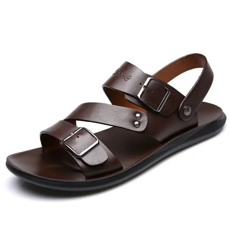 Simple Men's Sandals Solid Color PU Leather Men's Summer Shoes Casual Comfortable Open Toe Sandals Soft Beach Shoes Men's Sandal