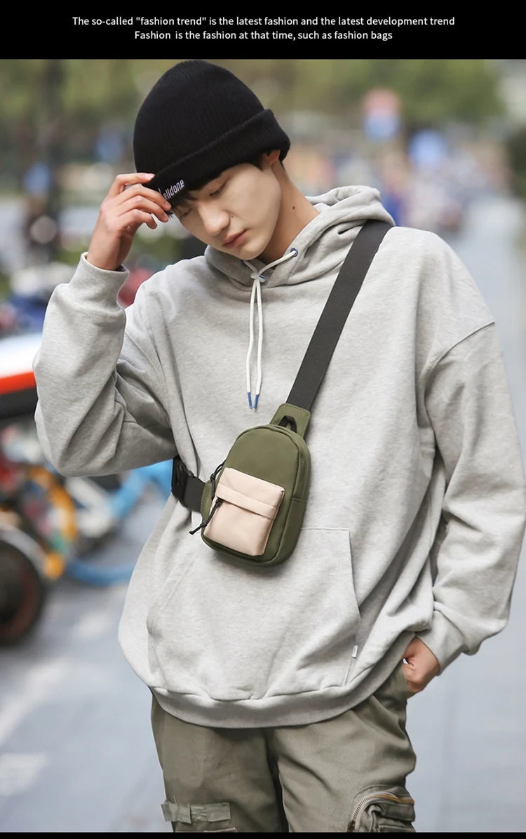 VC Trendy Contrasting Mini Chest Bag for Men Fashion Nylon Men's Lightweight Crossbody Bag Unisex Casual Street Phone Sling Bags