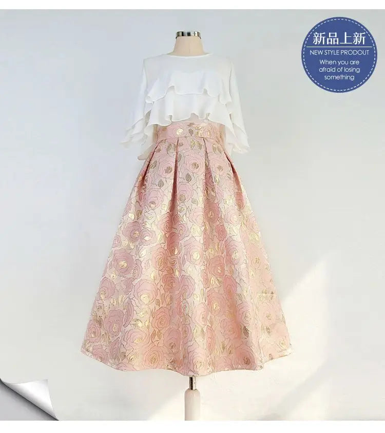 High-End Temperament Jacquard Women Irregular Skirts Elegant Fashion Classic All-match A-line Skirt Korean Vintage Tutu Skirt - reetell