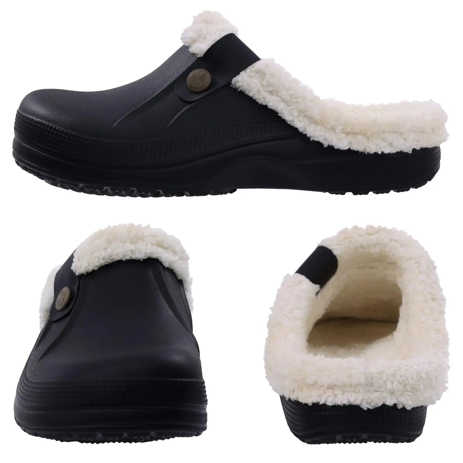 Eyriphy Classic Fur Lined Clogs For Women Waterproof Winter Fuzzy Slippers Mens Cotton Shoes For Indoor And Outdoor Rubber Soles