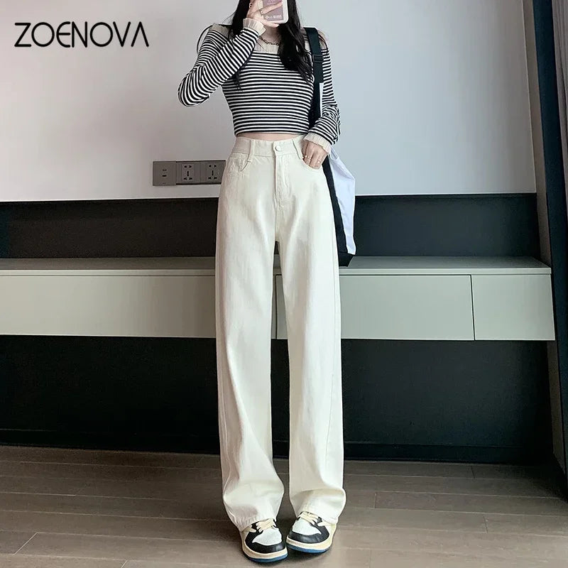 ZOENOVA High Waisted Jeans Y2K Fashion Women Clothing Blue Black Straight Leg Denim Pants Trousers Mom Jean Baggy Trousers Tall - reetell