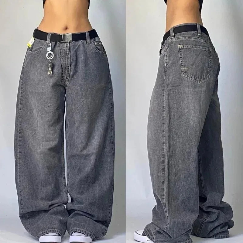 Streetwear American New Washed Light Blue Baggy Jeans Men And Women Y2K High Street Fashion Retro Punk High Waist Wide Trousers - reetell