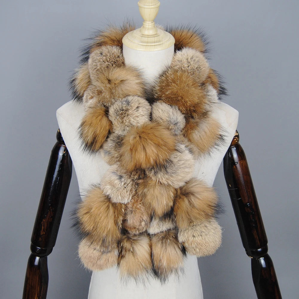 Luxury Brand Women Winter Natural Real Raccoon Fur Scarf Fashion Lady Warm Genuine Fox Fur Neckerchief Real Fox Fur Ring Scarves - reetell