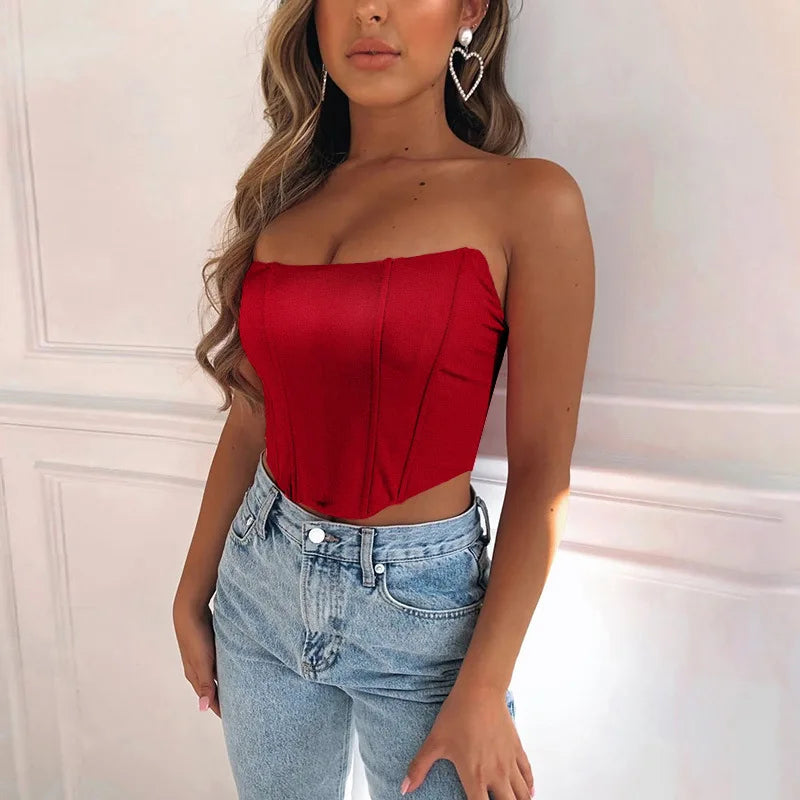 Sleeveless Off Shoulder Velvet Fashion Sexy Corset Crop Tops Vest Female Underwear Backless Bustier Top Solid - reetell