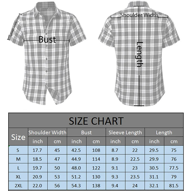 2023 New Men Casual Plaid Flannel Shirt Short Sleeved Chest With Pocket Design Fashion Printed-Button (USA SIZE S M L XL 2XL)