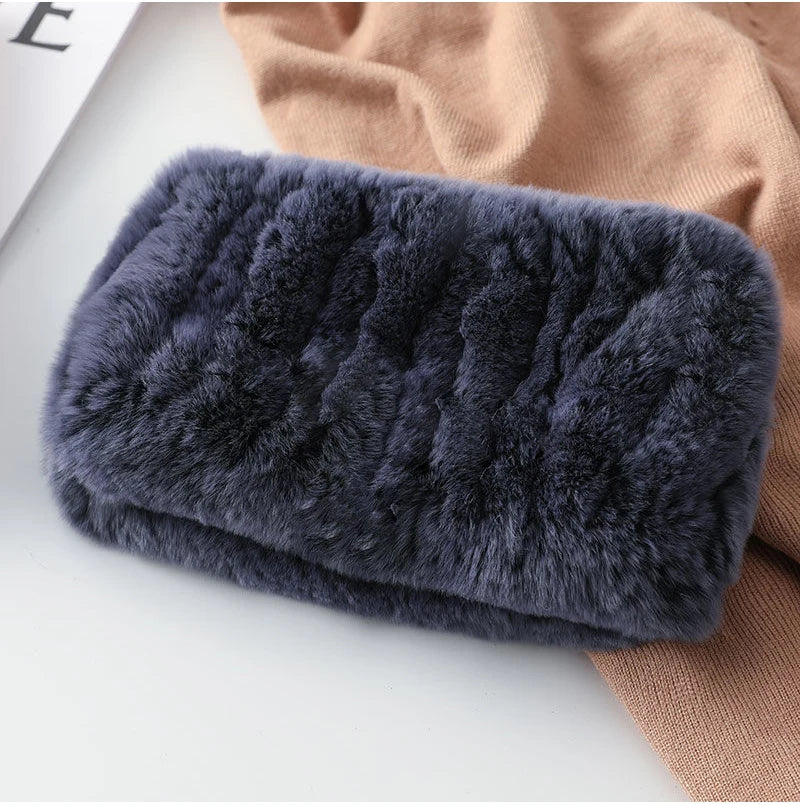 Hot Sale Brand Women Real Rex Rabbit Fur Scarf Girls Warm Soft Knitted Good Elastic Rabbit Fur Headband Natural Fur Ring Scarves - reetell