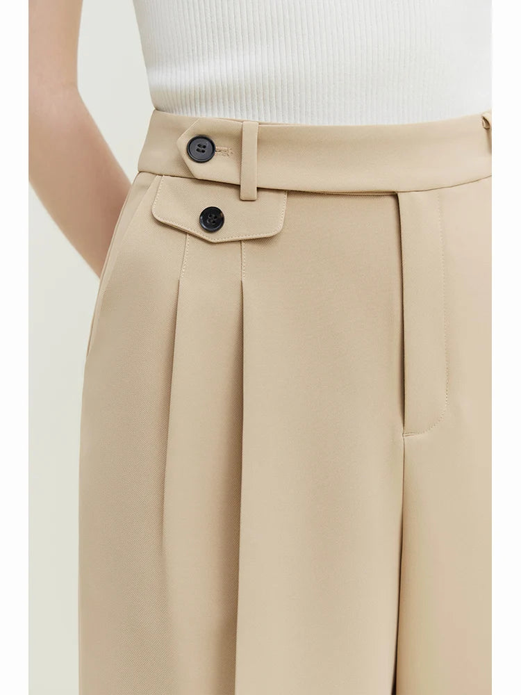 FSLE Office Lady Five-Point Suit Shorts High Waist Button Decoration Pleated Design Loose Solid Shorts Twill Commuter Bottoms - reetell