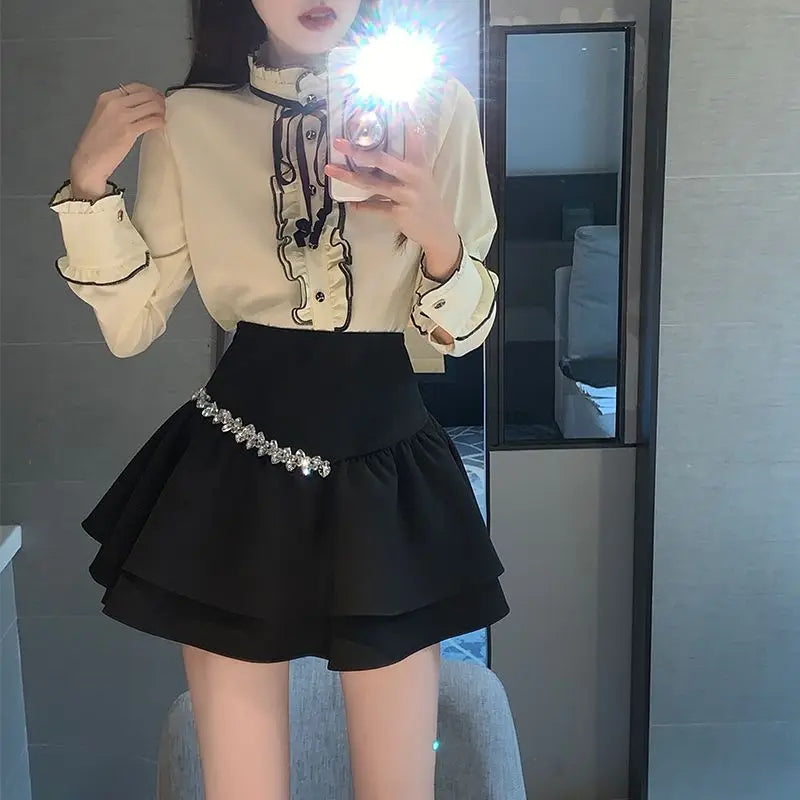 Women's Skirt Short Pleated Pleat Sexy Mini Gyaru High Waist Ruffle Skirts for Woman Chiffon Cheap Luxury Streetwear Y2k Clothes - reetell