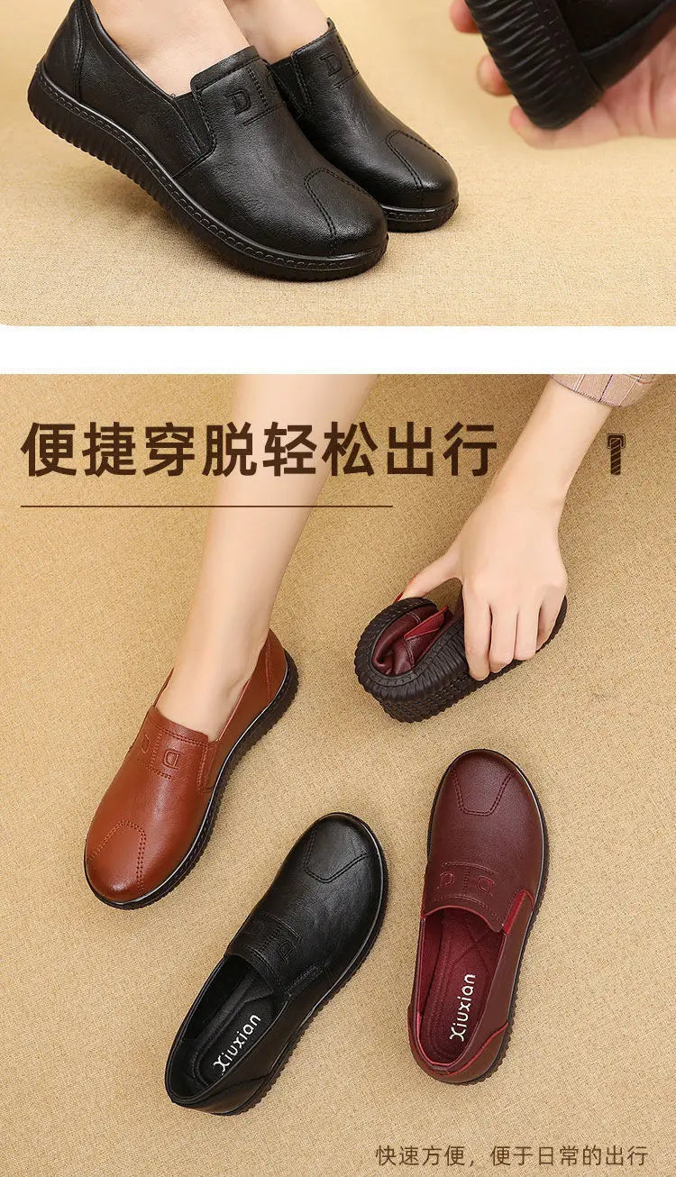 Women Genuine Leather Shoes Spring Autumn Brown Female Casual Shoes Black Mom Ladies Cozy Classic Leisure Loafer Shoes