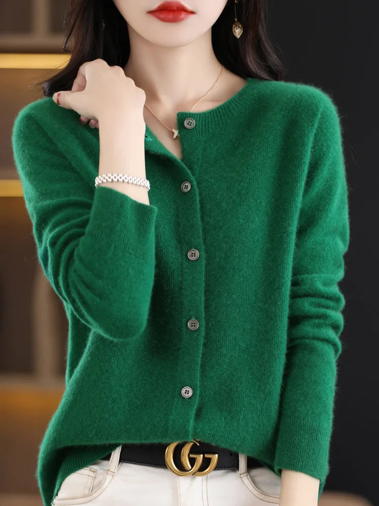 High Quality Round Neck Long Sleeve Cashmere 100% Merino Wool Pullover Women Sweater Coat Top - reetell