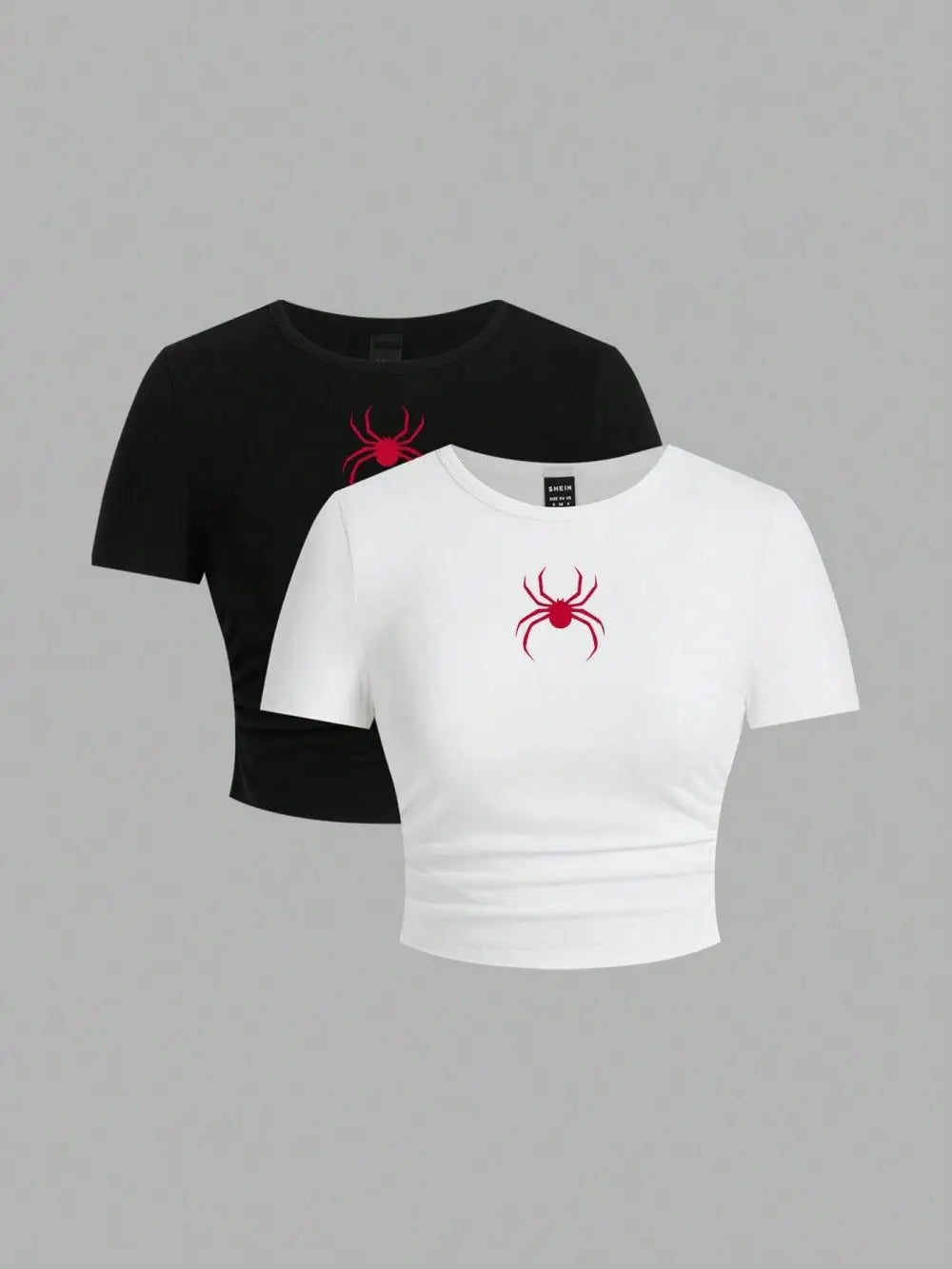 Simple Red Spider Printing Crop Tops Summer Street Fashion Women's Slim-fit T-Shirt Comfortable Soft High Elastic Female Clothes - reetell