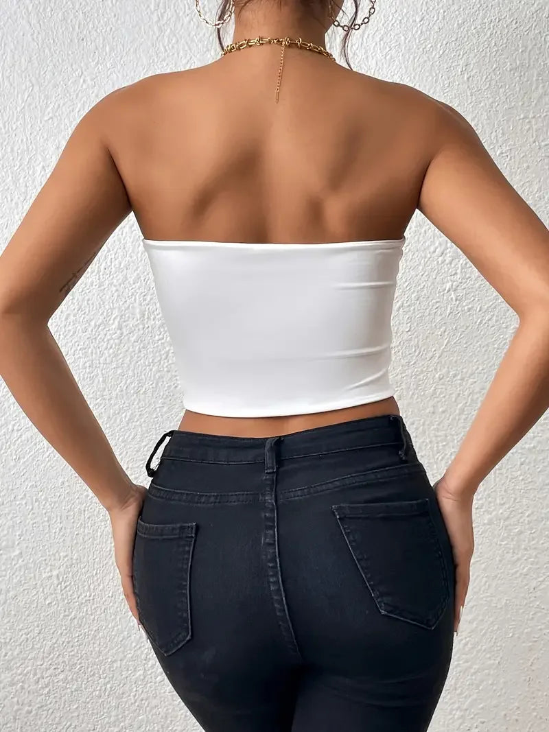 Sexy Bodycon Crop Tube Top, Solid Stretchy Tube Top, Casual Every Day Tops, Women's Clothing - reetell